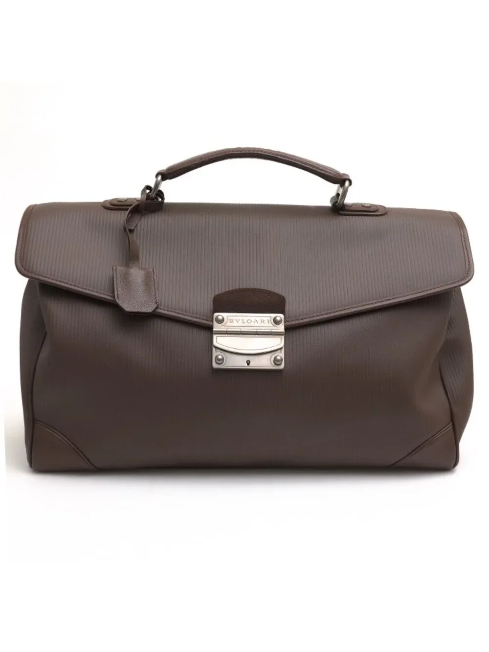 Bvlgari Briefcase Business Leather Dark Brown Mille Righe